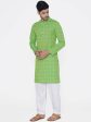 Manyavar Men Green Checked Straight Kurta Discount