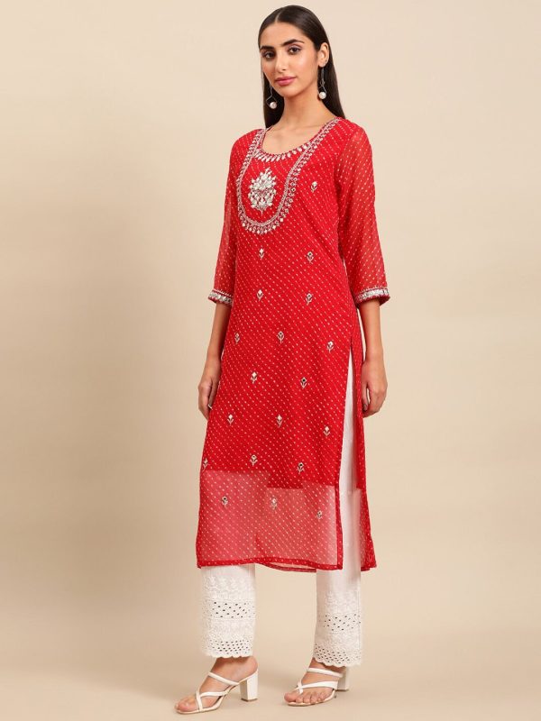 Sangria Women Yoke Design Mirror Work Indie Prints Cotton Kurta Online Hot Sale