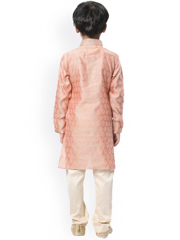 Manyavar Boys Coral Ethnic Motifs Kurta with Salwar Cheap