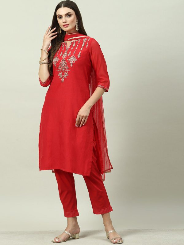 Biba Ethnic Motifs Embroidered Kurta with Trousers & Dupatta Supply