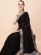 Sangria Black & Silver-Toned Embellished Sequinned Pure Georgette Saree For Cheap