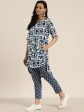 Sangria Women White & Navy Blue Printed Kurta with Trousers Supply