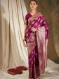 Sangria Burgundy & Gold-Toned Ethnic Motifs Woven Design Zari Silk Blend Banarasi Saree For Sale