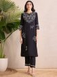 Women Black Embroidered Straight Kurta Trousers With Dupatta Set - Taantav Online Hot Sale