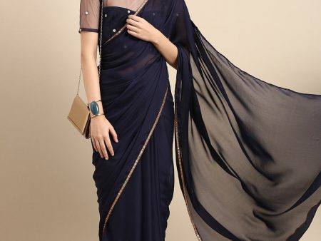 Sangria Blue Gotta Patti Silk Blend Saree Online Sale