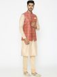 Manyavar Men Pink & Beige Self Design Kurta with Churidar & Nehru Jacket Online Sale