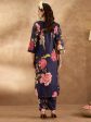 Women Navy Blue Printed Straight Kurta Trousers Set - Taantav Online