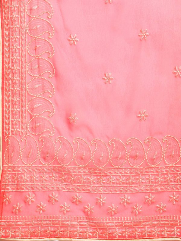 Sangria Pink Chikankari Embroidered Pure Georgette Saree Online Sale