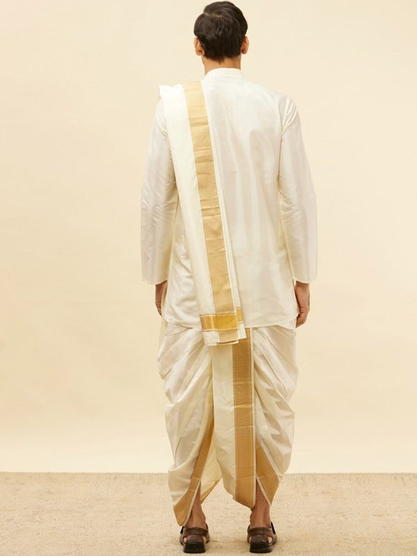 Manyavar Mandarin Collar Regular Pure Silk Kurta With Dhoti Pants & Dupatta Cheap