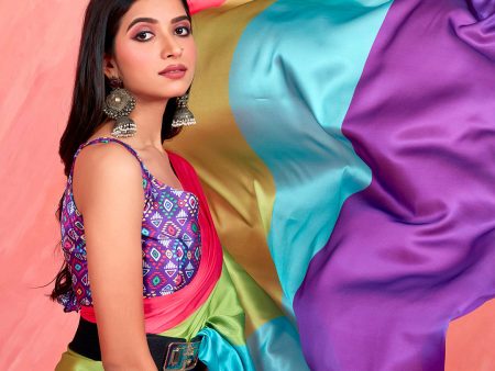 Sangria Colourblocked Satin Saree Online Sale