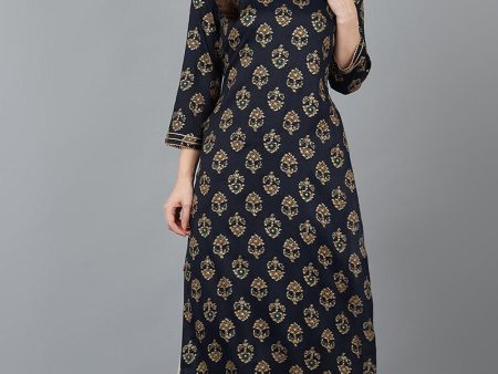 Ahika Black Cotton Blend Straight Kurta Online now