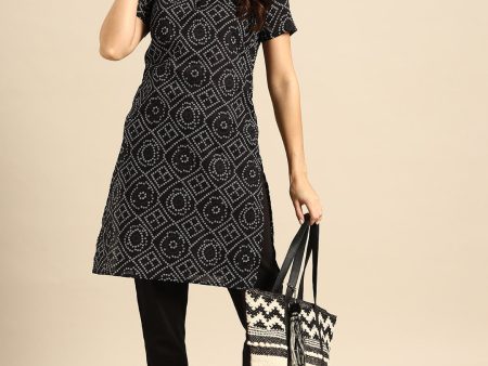 Sangria Bandhani Printed V-Neck Kurta with Trousers on Sale