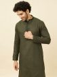 Manyavar Mandarin Collar Thread Work Pure Cotton Kurta & Pyjamas Cheap