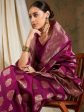 Sangria Burgundy & Gold-Toned Ethnic Motifs Woven Design Zari Silk Blend Banarasi Saree For Sale