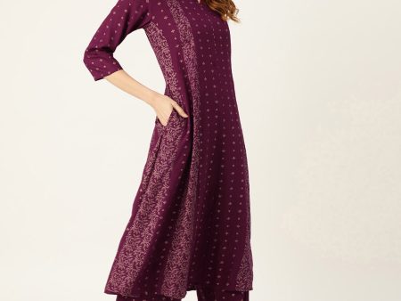 Sangria Women Wine-Coloured & Golden Khari Printed Kurta with Palazzos Online now