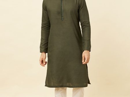 Manyavar Mandarin Collar Thread Work Pure Cotton Kurta & Pyjamas Cheap