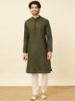 Manyavar Mandarin Collar Thread Work Pure Cotton Kurta & Pyjamas Cheap