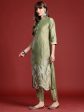 Women Green Embroidered Straight Kurta Trousers Set - Taantav on Sale