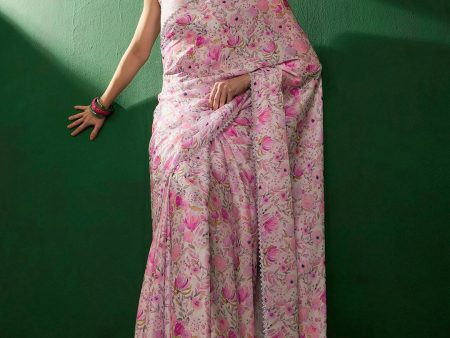 Sangria Floral Embellished Satin Saree on Sale