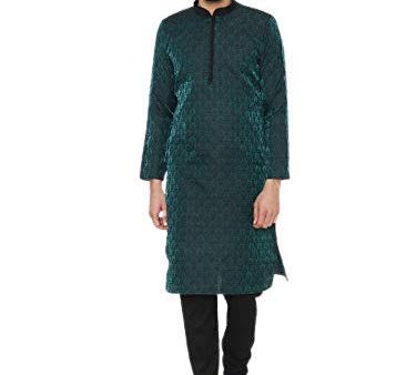 Manyavar Men s Silk Green Kurta Pyjama For Cheap