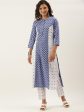 Sangria Women White Ethnic Motifs Printed Panelled Pure Cotton Kurta with Trousers Online