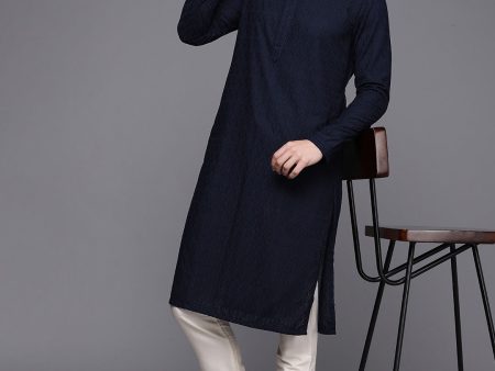 Manyavar Men Blue Ethnic Motifs Woven Design Kurta with Churidar Hot on Sale