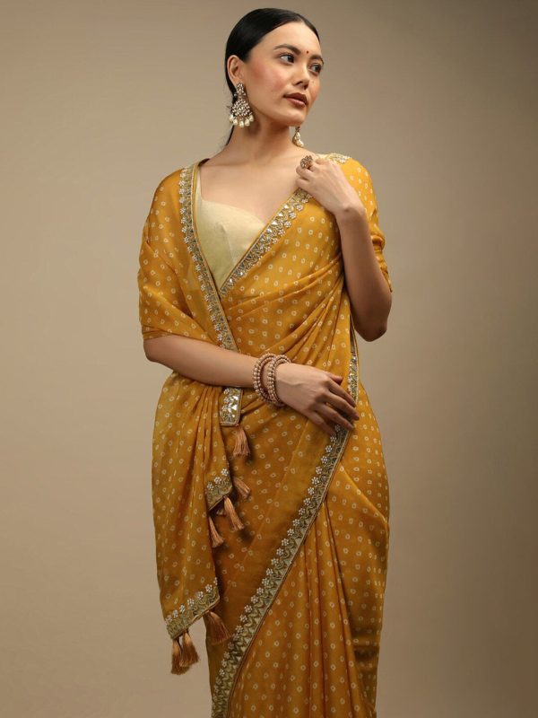 Sangria Bandhani Printed Beads and Stones Saree For Cheap