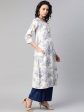 Biba Women Off-White & Blue Printed A-Line Kurta For Sale