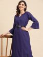 Sangria Bell Sleeves Solid Straight Kurta With Trousers Hot on Sale