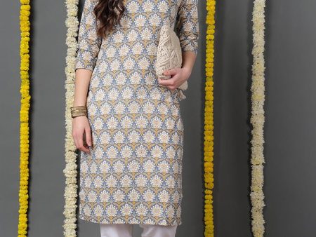 Ahika Blue Cotton Ethnic Motifs Printed Straight Kurta Fashion