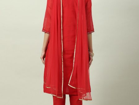 Biba Ethnic Motifs Embroidered Kurta with Trousers & Dupatta Supply