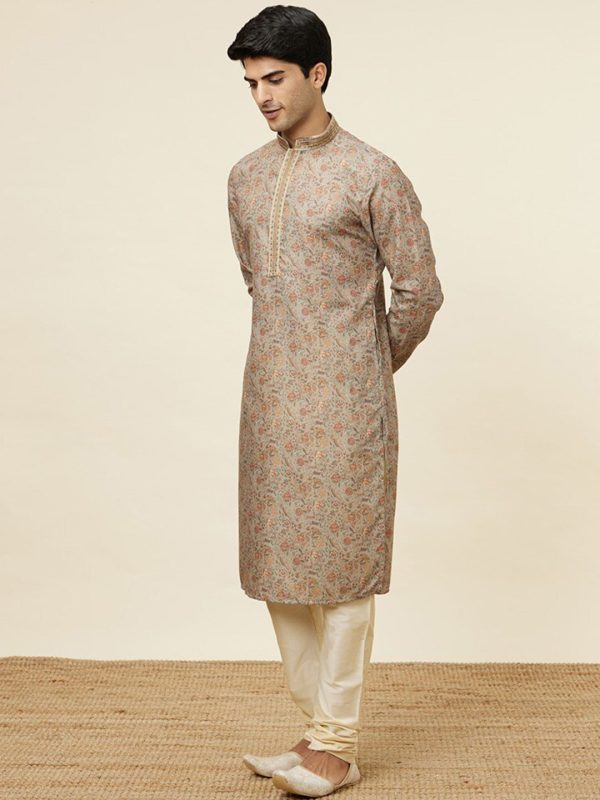 Manyavar Ethnic Motifs Printed Regular Pure Silk Kurta with Churidar Hot on Sale