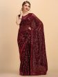 Sangria Burgundy Sequinned Pure Georgette Heavy Work Saree For Discount