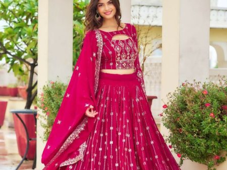 Aastha Fashion Magenta Heavy Fox Georgette Embroidery Sequence Work Lehenga Choli Sale