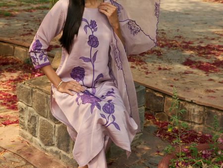 Women Purple Embroidered Straight Kurta Trousers With Dupatta Set - Taantav Online Sale