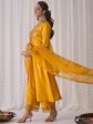 Women Yellow Embroidered A-Line Kurta Palazzos With Dupatta Set - Taantav Supply