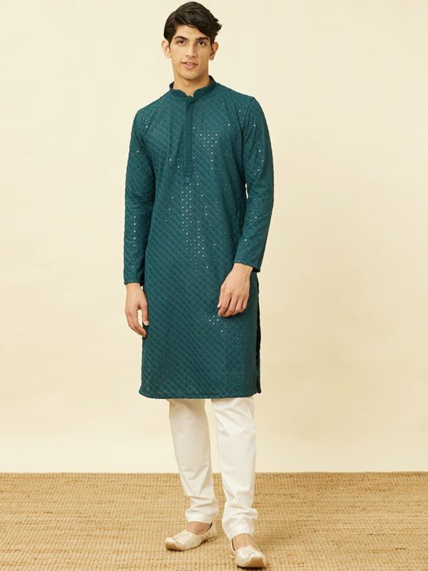 Manyavar Ethnic Motifs Embroidered Sequinned Kurta with Pyjamas Hot on Sale