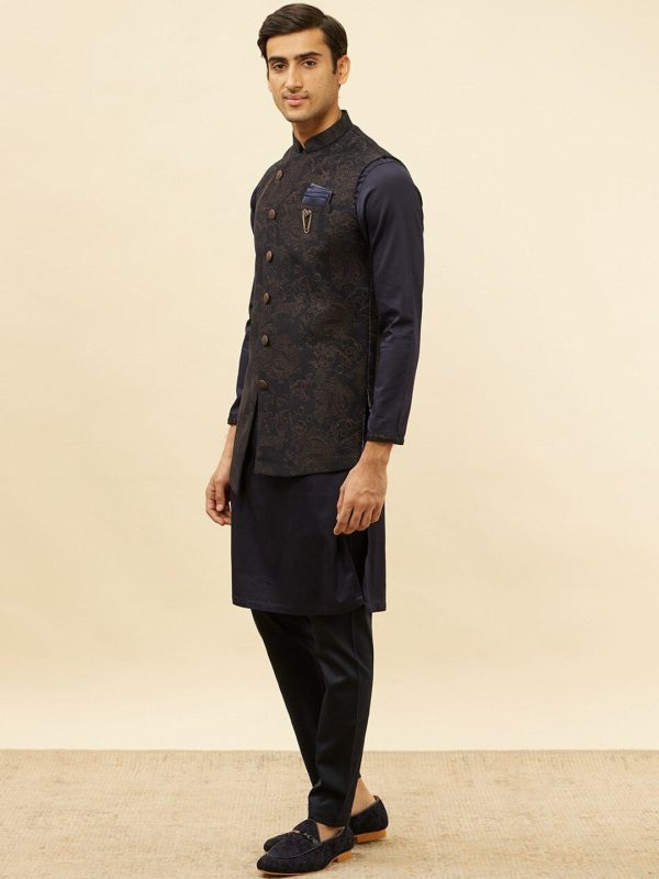 Manyavar Brocade Regular Kurta and Pyjamas With Nehru Jacket Hot on Sale