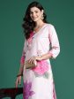 Women Peach Printed Straight Kurta Trousers Set - Taantav Discount