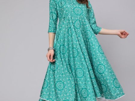 Aks Bandhani Printed Boat Neck Anarkali Kurta For Sale