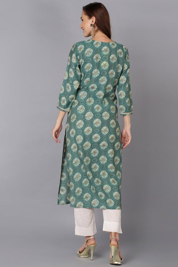 Ahika Green Silk Blend Straight Kurtas Sale