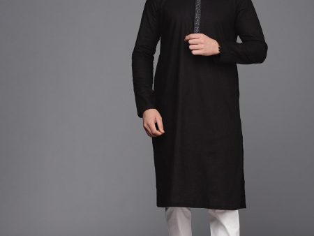 Manyavar Men Black Self Design Kurta with Churidar Online now