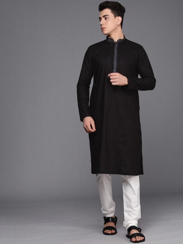 Manyavar Men Black Self Design Kurta with Churidar Online now