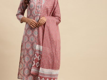 Sangria Ethnic Motif-Printed Sequinned Pure-Cotton Straight Kurta With Trouser & Dupatta Hot on Sale