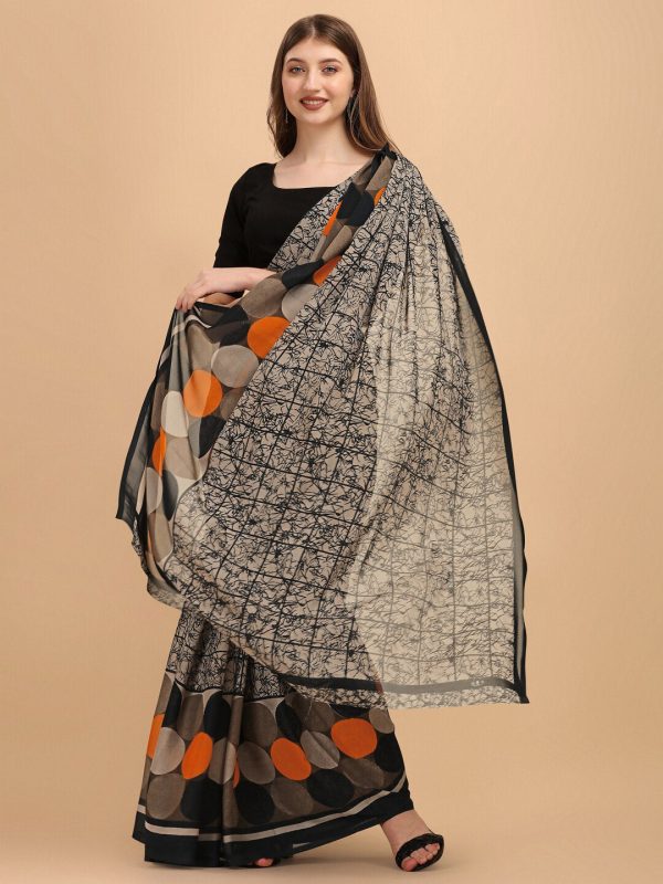 Sangria Black & Beige Pure Georgette Saree Fashion