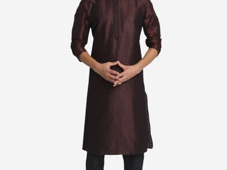 Manyavar Men Purple & Black Self Design Kurta with Churidar For Discount