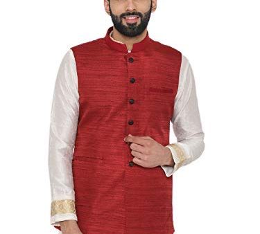 Manyavar Men s Regular Fit Maroon Waistcoat Discount