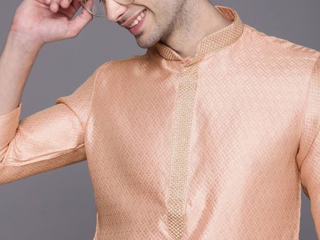 Manyavar Men Peach-Colored Regular Kurta with Pyjamas Supply