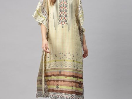 Biba Women Yellow & Navy Blue Printed Kaftan Kurta Online