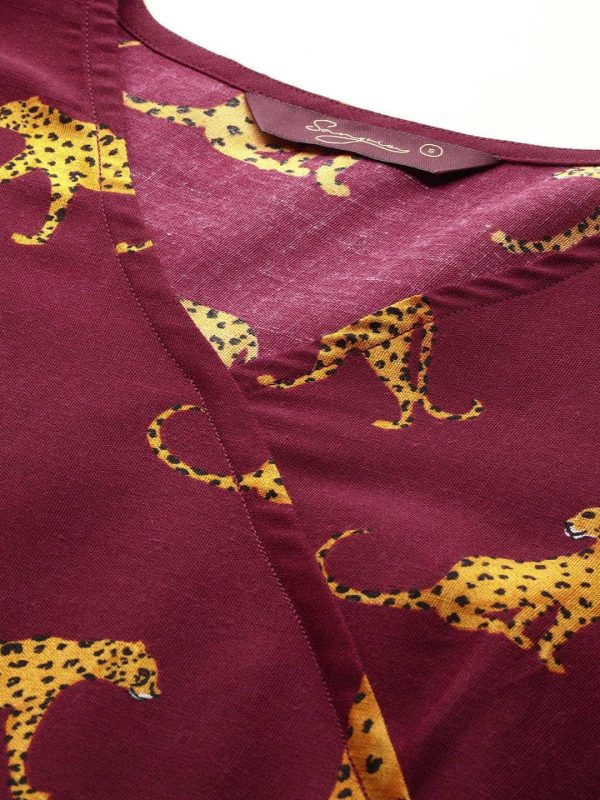 Sangria Animal Print Angrakha Kurta Cheap